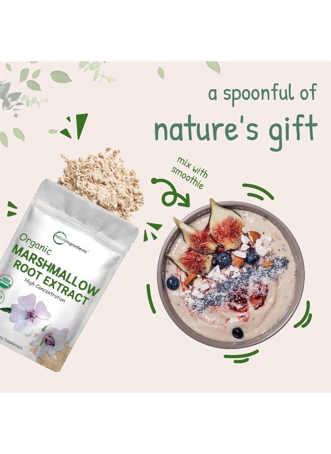 Pure USDA Organic Marshmallow Root Powder, 4 Ounce, Supports Digestive Gastrointestinal Health, No Irradiated, No Contaminated and No GMOs. Vegan Friendly.