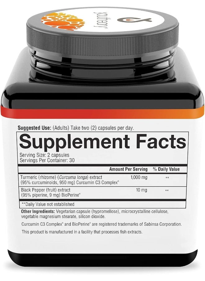 Youtheory Turmeric Curcumin Supplement With Black Pepper Bioperine, Powerful Antioxidant Properties For Joint & Healthy Inflammation Support, 60 Capsules