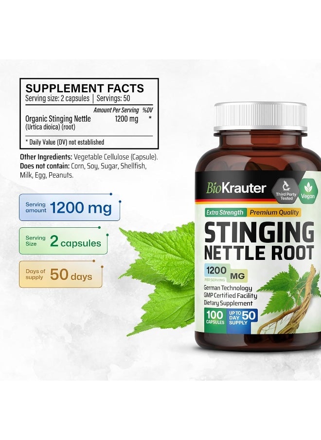 Stinging Nettle Capsules - Natural Urinary Tract & Overall Health Support - Organic Nettle Root Powder (Urtica Dioica) 1800 mg - 100 Vegan Pills - Non GMO