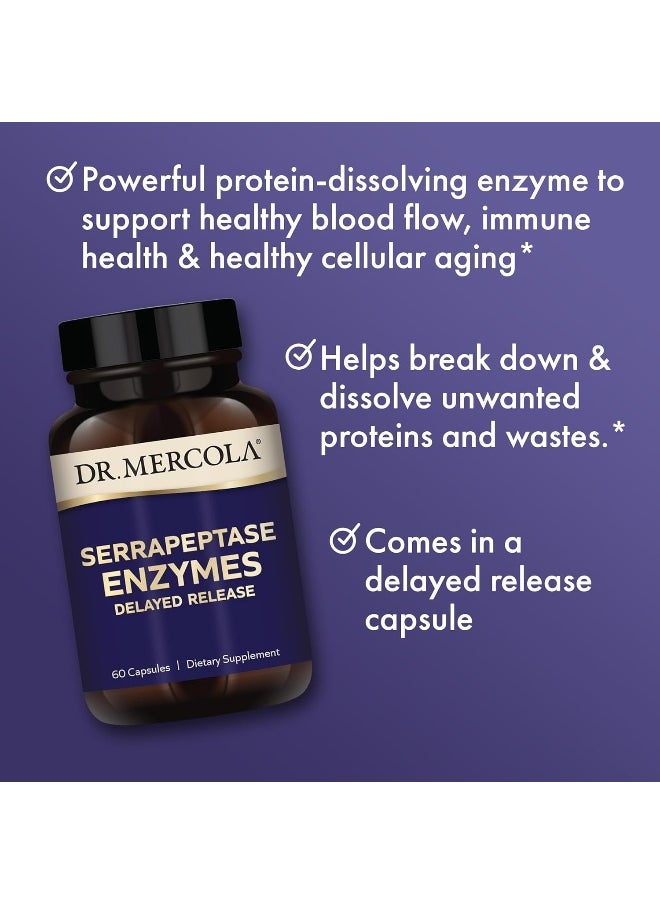 Dr. Mercola Serrapeptase Enzymes, 30 Servings (60 Capsules), Delayed Release, Dietary Supplement, Supports Healthy Cellular Function, Non-GMO