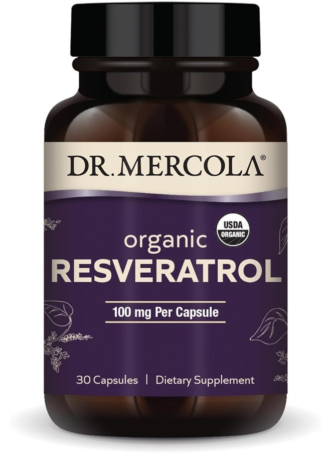 Dr. Mercola Organic Resveratrol Dietary Supplement, 100mg per Capsule, 30 Servings (30 Capsules), Non GMO, Gluten Free, Soy Free, USDA Organic