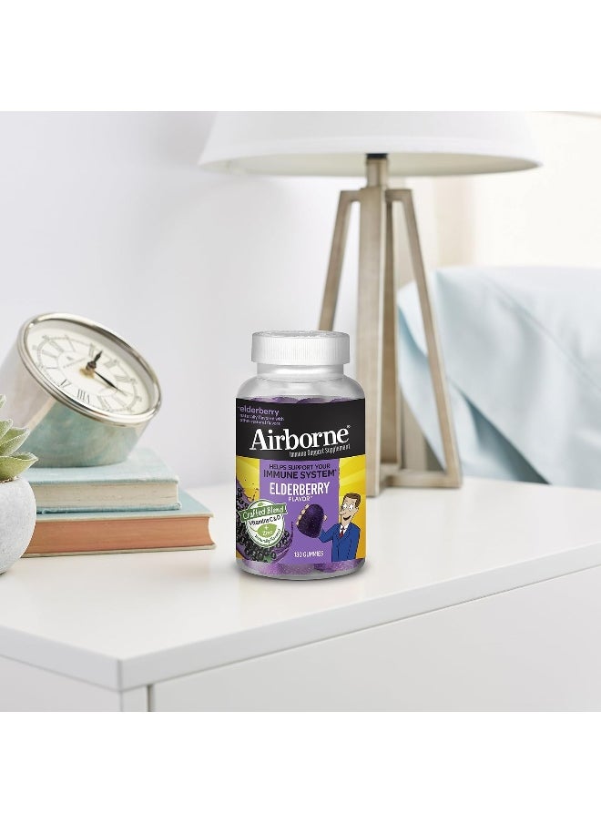 Airborne Elderberry + Zinc & Vitamin C Gummies For Adults, Immune Support Vitamin D & Zinc Gummies with Powerful Antioxidant Vitamins C D & E - 130 Gummies, Elderberry Flavor