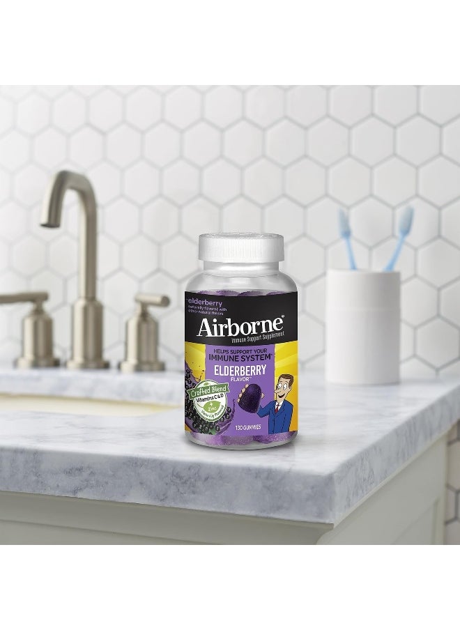 Airborne Elderberry + Zinc & Vitamin C Gummies For Adults, Immune Support Vitamin D & Zinc Gummies with Powerful Antioxidant Vitamins C D & E - 130 Gummies, Elderberry Flavor