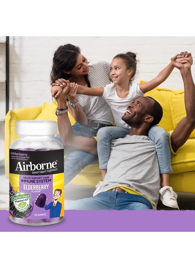 Airborne Elderberry + Zinc & Vitamin C Gummies For Adults, Immune Support Vitamin D & Zinc Gummies with Powerful Antioxidant Vitamins C D & E - 130 Gummies, Elderberry Flavor
