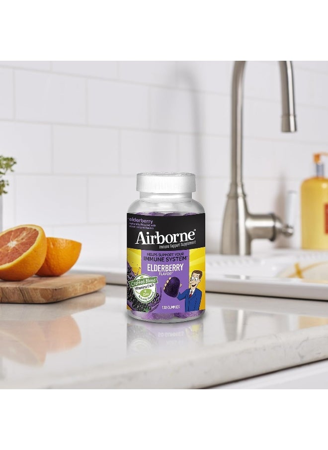 Airborne Elderberry + Zinc & Vitamin C Gummies For Adults, Immune Support Vitamin D & Zinc Gummies with Powerful Antioxidant Vitamins C D & E - 130 Gummies, Elderberry Flavor