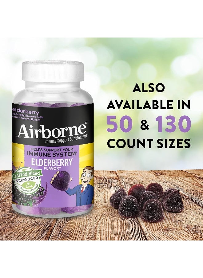 Airborne Elderberry + Zinc & Vitamin C Gummies For Adults, Immune Support Vitamin D & Zinc Gummies with Powerful Antioxidant Vitamins C D & E - 130 Gummies, Elderberry Flavor