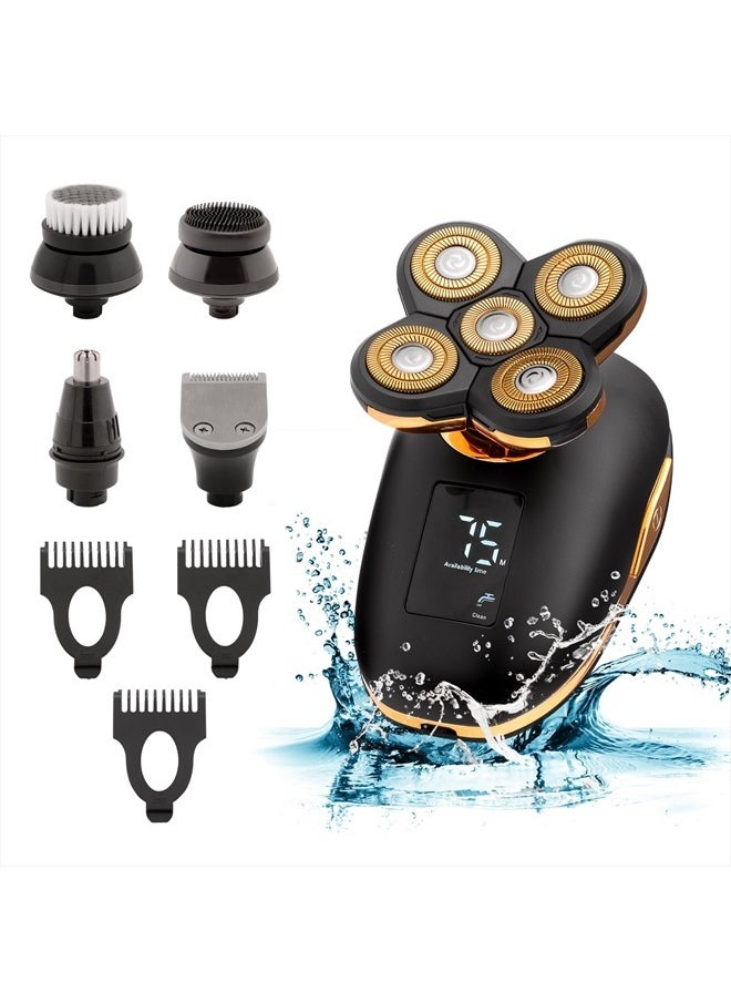 5 in 1 Electric Razor for Men and Women, USB Rechargeable and Waterproof Cordless Trimmer, Includes Rotating Bald Head Shaver, Nose Hair Trimmer, Beard Shaper, Silicone Brush, & Cleansing Brush