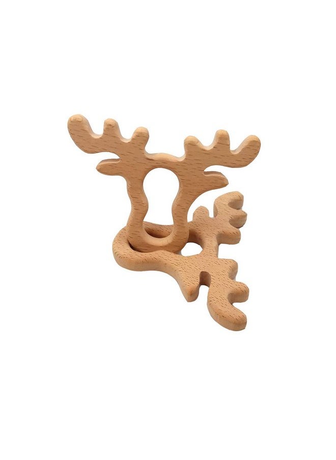 10pcs Natural Wooden Antlers Teether Pendant Pure Natural Beech Wood Animal Teething Shape Toys for Handmade Necklace/Bracelet (Antlers 10pcs)