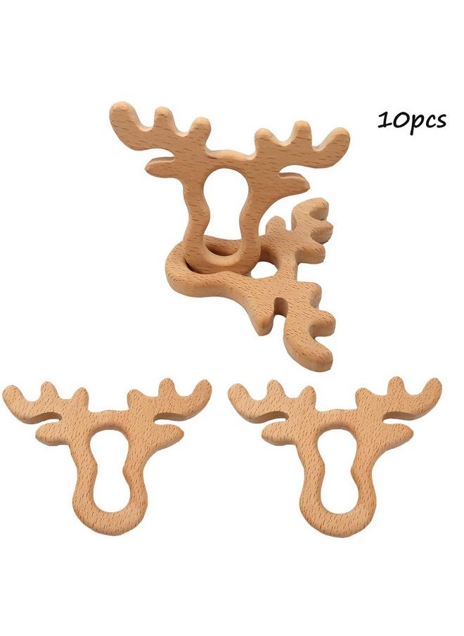 10pcs Natural Wooden Antlers Teether Pendant Pure Natural Beech Wood Animal Teething Shape Toys for Handmade Necklace/Bracelet (Antlers 10pcs)