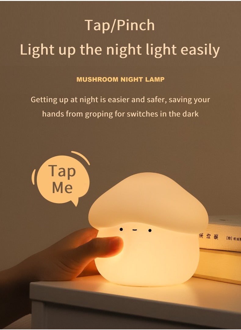 Night Light for Kids, Baby Night Light Lamp for Kids Room Girls Warm Night Light, Silicone Squishy Soft Rechargeable Cute Mushroom Night Light, Small Birthday Gift