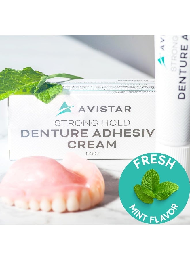 Avistar Denture Adhesive Cream (5 Pack) - Extra Strong Hold With Easy Application & Mint Flavour (Zinc & Fluoride Free)