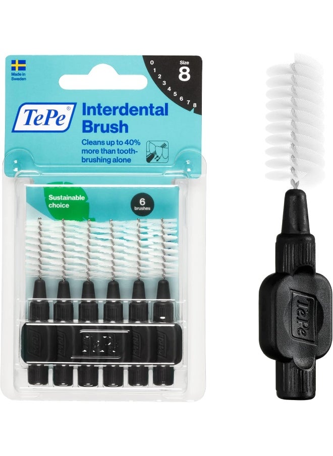 TEPE Interdental Brush Original, Soft Dental Brush for Teeth Cleaning, Pack of 6, 1.5 mm, Extra-Large Gaps, Black, Size 8