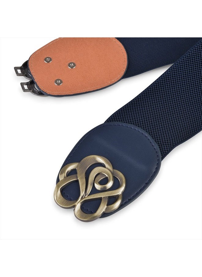 Stretchy Vintage Waspie Elastic Buckle Waist Belt (Midnight Blue, XL)