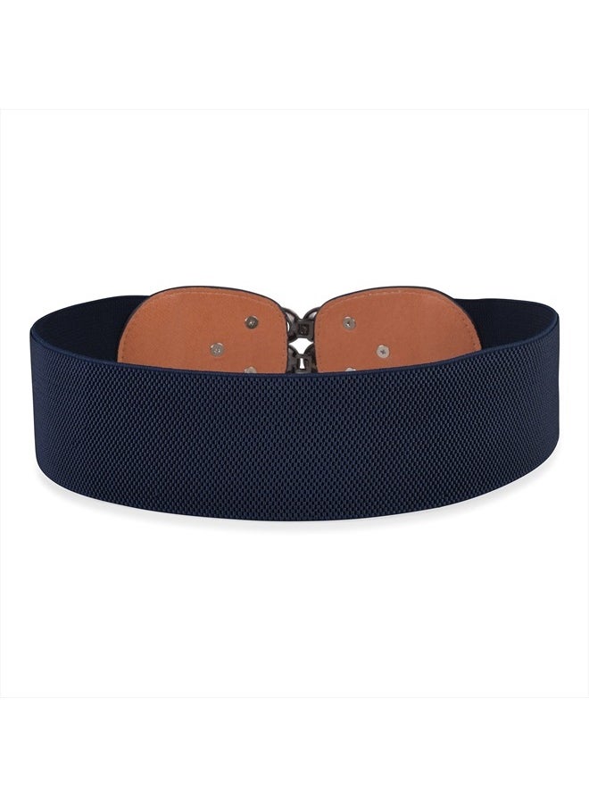 Stretchy Vintage Waspie Elastic Buckle Waist Belt (Midnight Blue, XL)