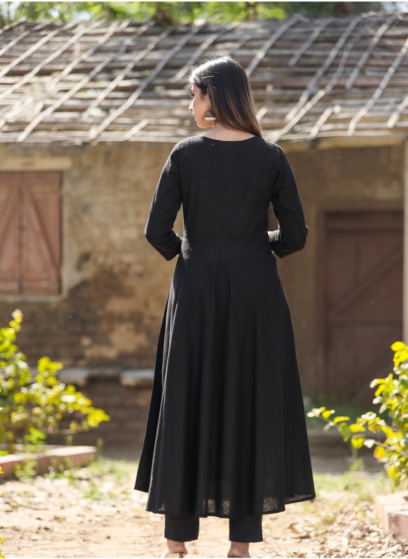 Women's Black Sequin Cotton Anarkali Kurta – Elegant Festive Wear Dress