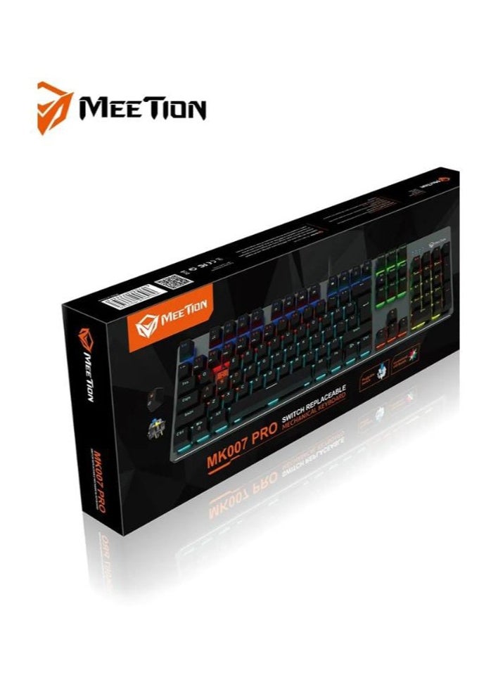 Meetion MK007 PRO Hot swap Mechanical Keyboard Pluggable Switch Full keys Anti-ghosting Colorful LED Backlight customizable autonomously Keyboard (Black)