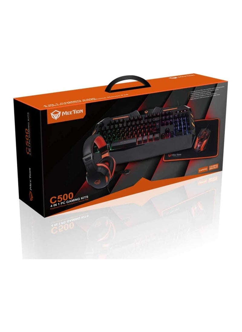 Meetion 4 in 1 C-500 PC Backlight Gold Plating USB Ergonomic Gaming Mouse Rainbow Keyboard and Mouse Pad Combo Comfortable and Soft Keys