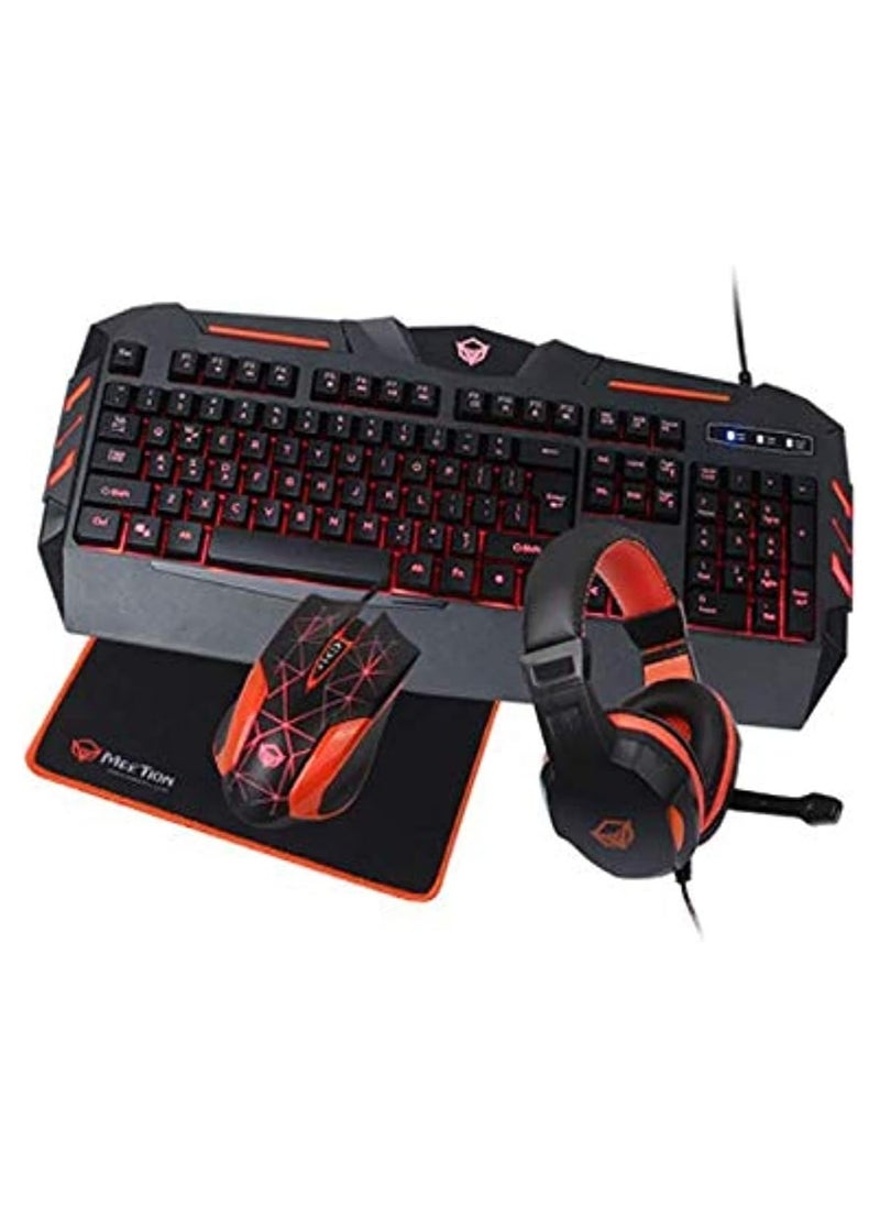 Meetion 4 in 1 C-500 PC Backlight Gold Plating USB Ergonomic Gaming Mouse Rainbow Keyboard and Mouse Pad Combo Comfortable and Soft Keys