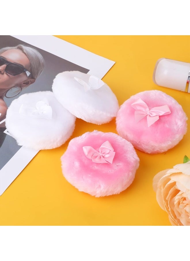 4Pcs Large Fluffy Powder Puff, 4 Inch Ultra Soft Washable Reusable Velour Face Body Powder Puff Loose Powder Puffs Wet Dry Makeup Tool