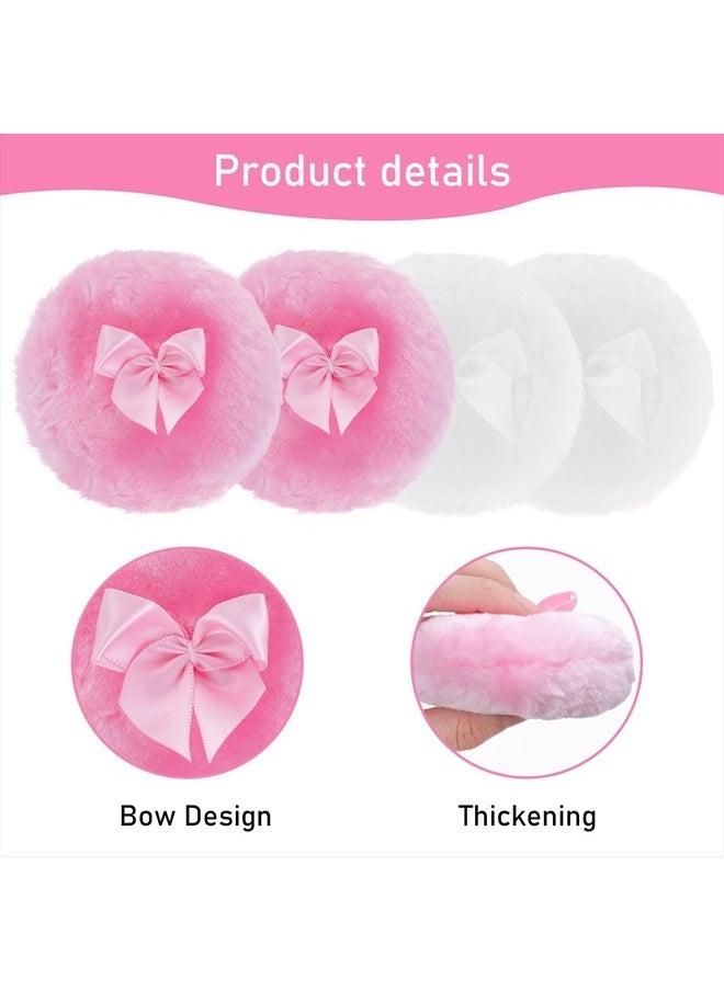 4Pcs Large Fluffy Powder Puff, 4 Inch Ultra Soft Washable Reusable Velour Face Body Powder Puff Loose Powder Puffs Wet Dry Makeup Tool