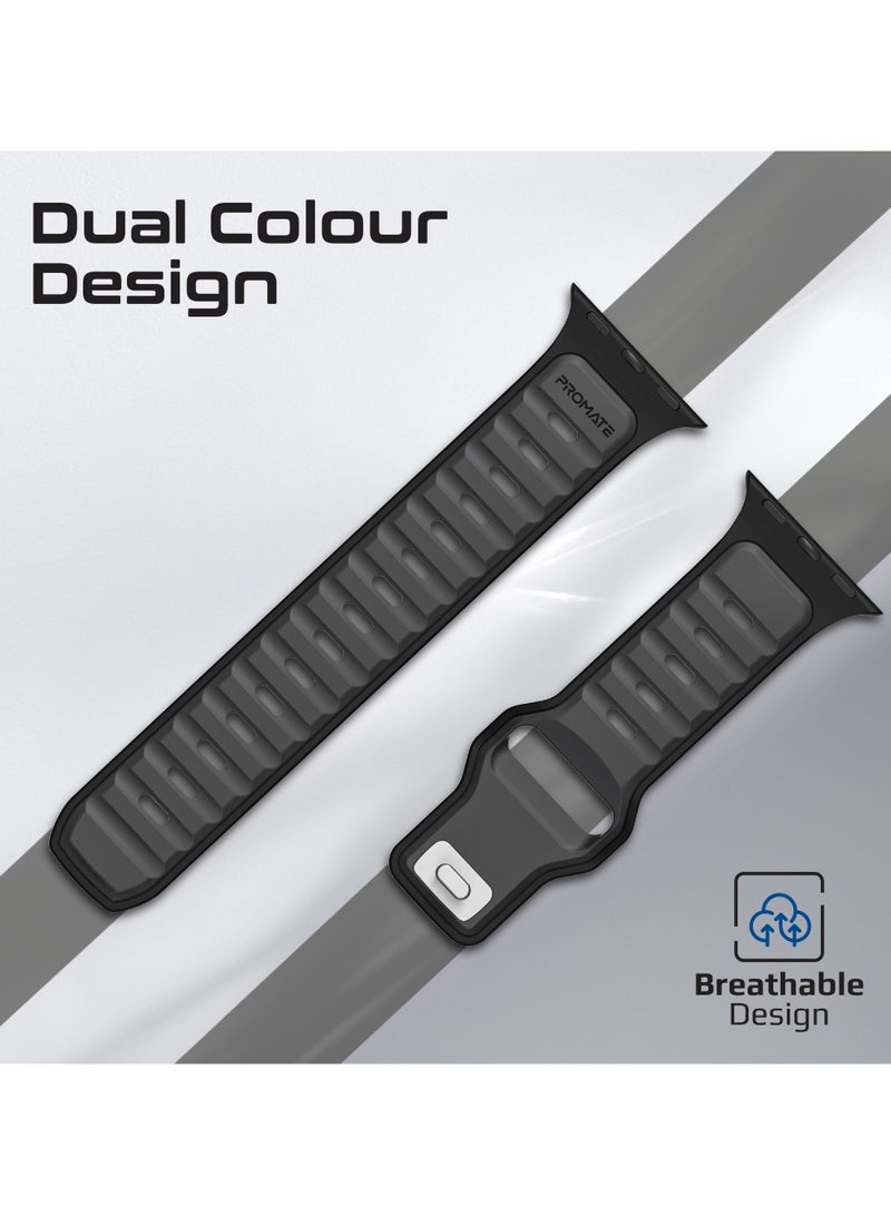 Dual-Colour Apple Watch Band with Dust-Proof UV Treated Surface, Rust-Resistant Stainless-Steel Buckle, Durable Silicone Construction, All Sizes Compatibility, SiliBand-DC Black