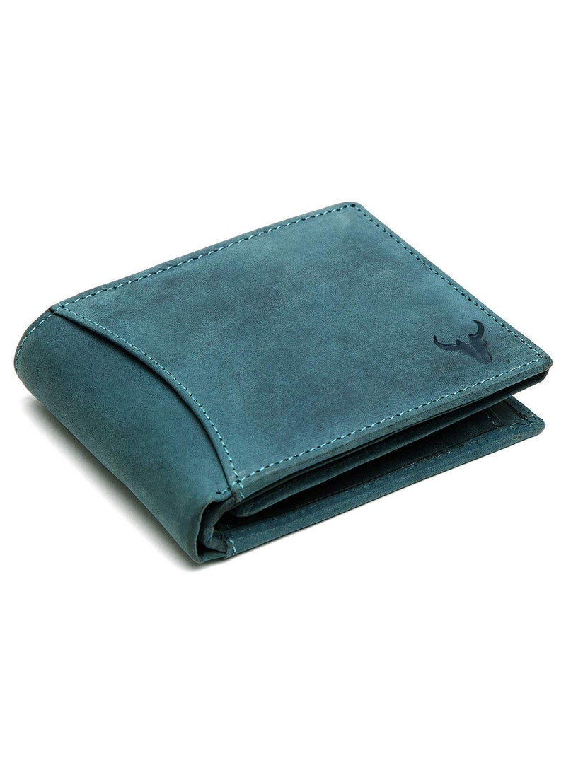 Blue Leather Wallet for Men I 2 Secret Compartments I 6 Credit/Debit Card Slots