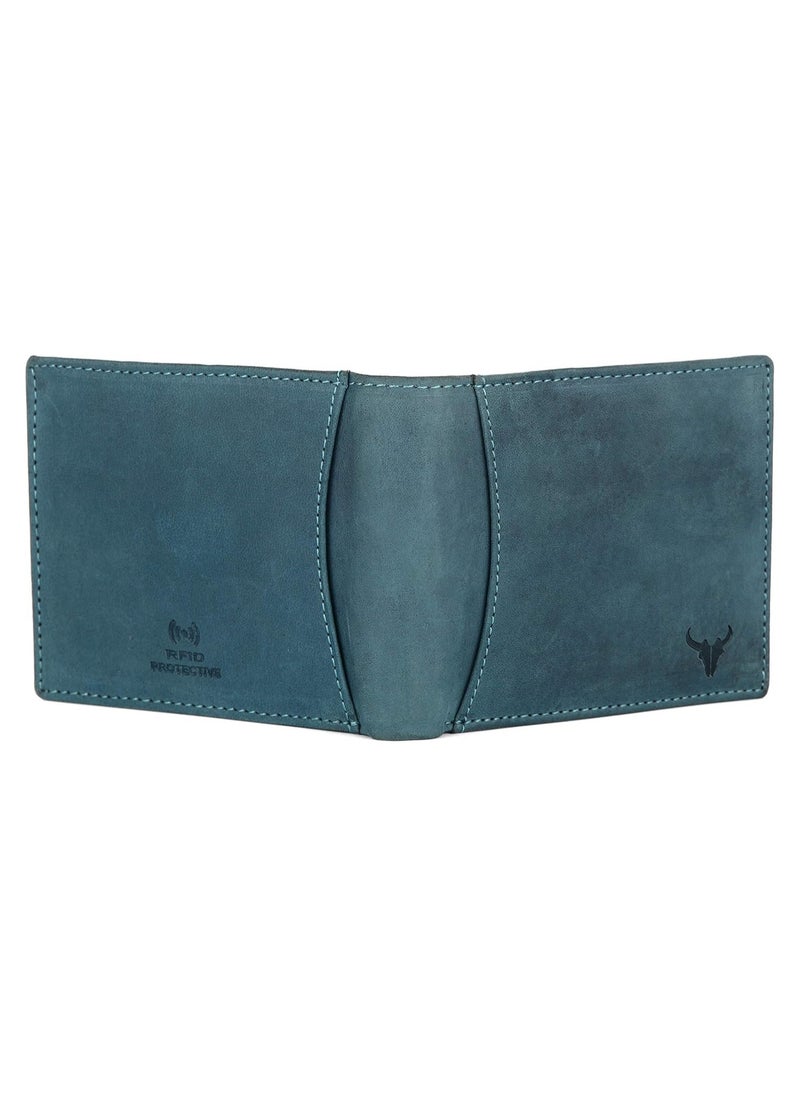 Blue Leather Wallet for Men I 2 Secret Compartments I 6 Credit/Debit Card Slots