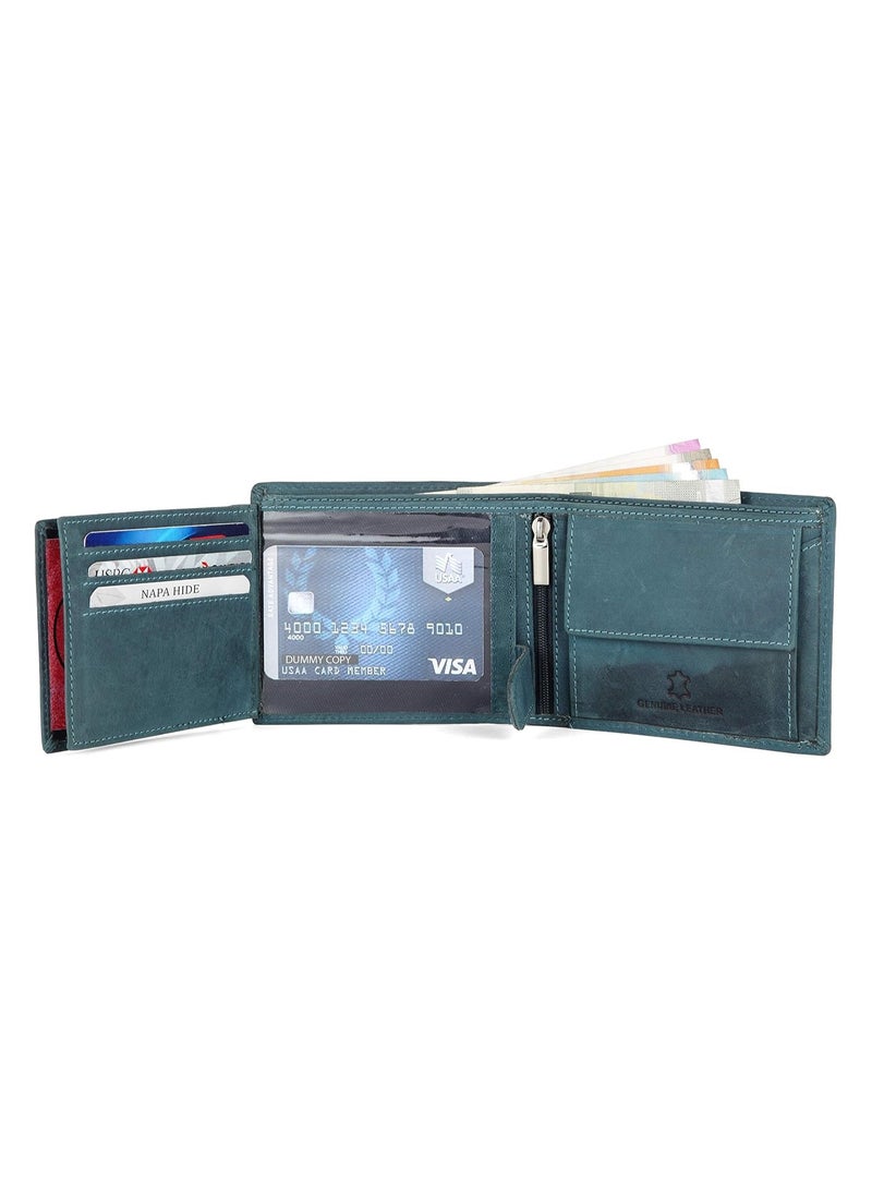 Blue Leather Wallet for Men I 2 Secret Compartments I 6 Credit/Debit Card Slots