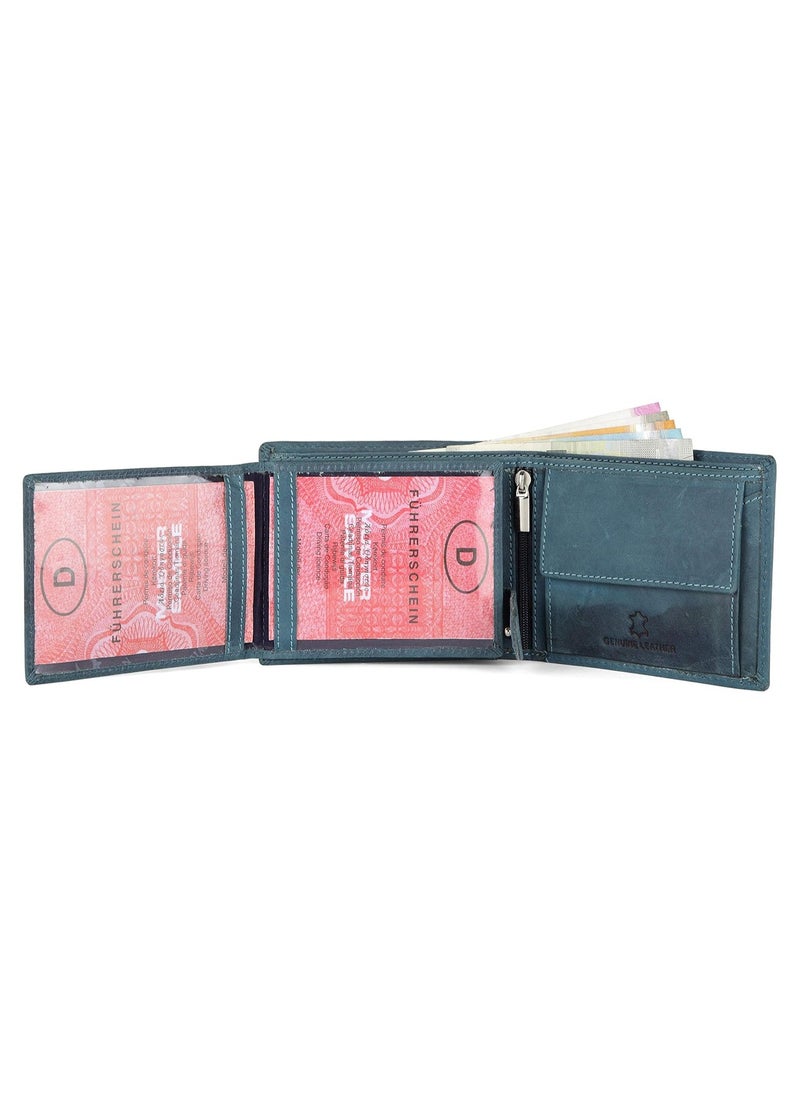 Blue Leather Wallet for Men I 2 Secret Compartments I 6 Credit/Debit Card Slots