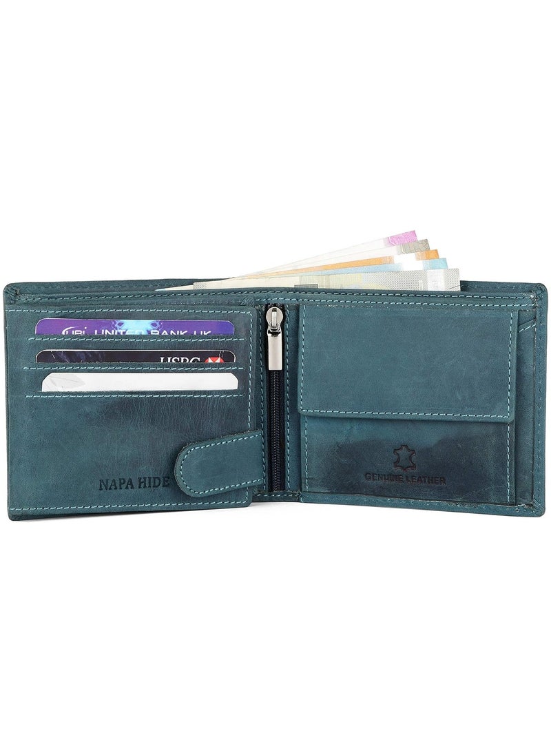Blue Leather Wallet for Men I 2 Secret Compartments I 6 Credit/Debit Card Slots