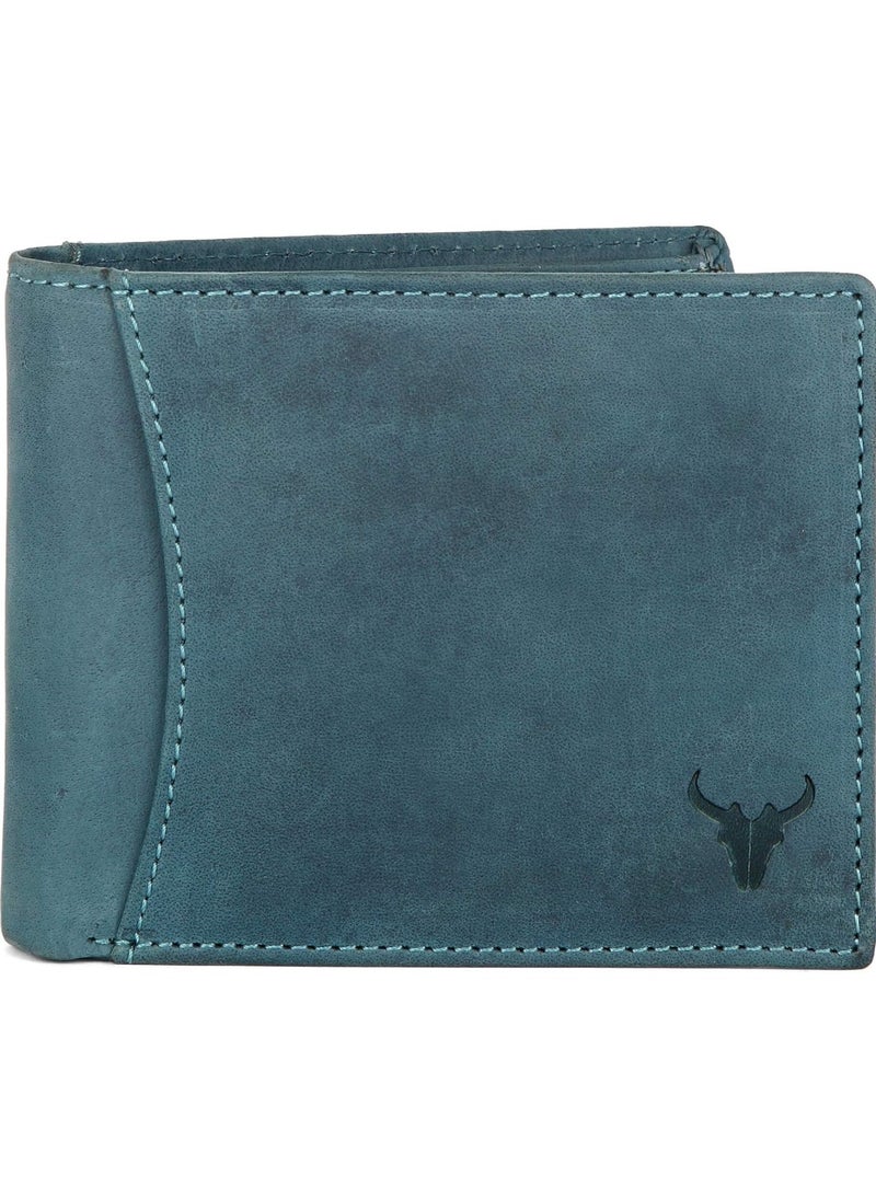 Blue Leather Wallet for Men I 2 Secret Compartments I 6 Credit/Debit Card Slots