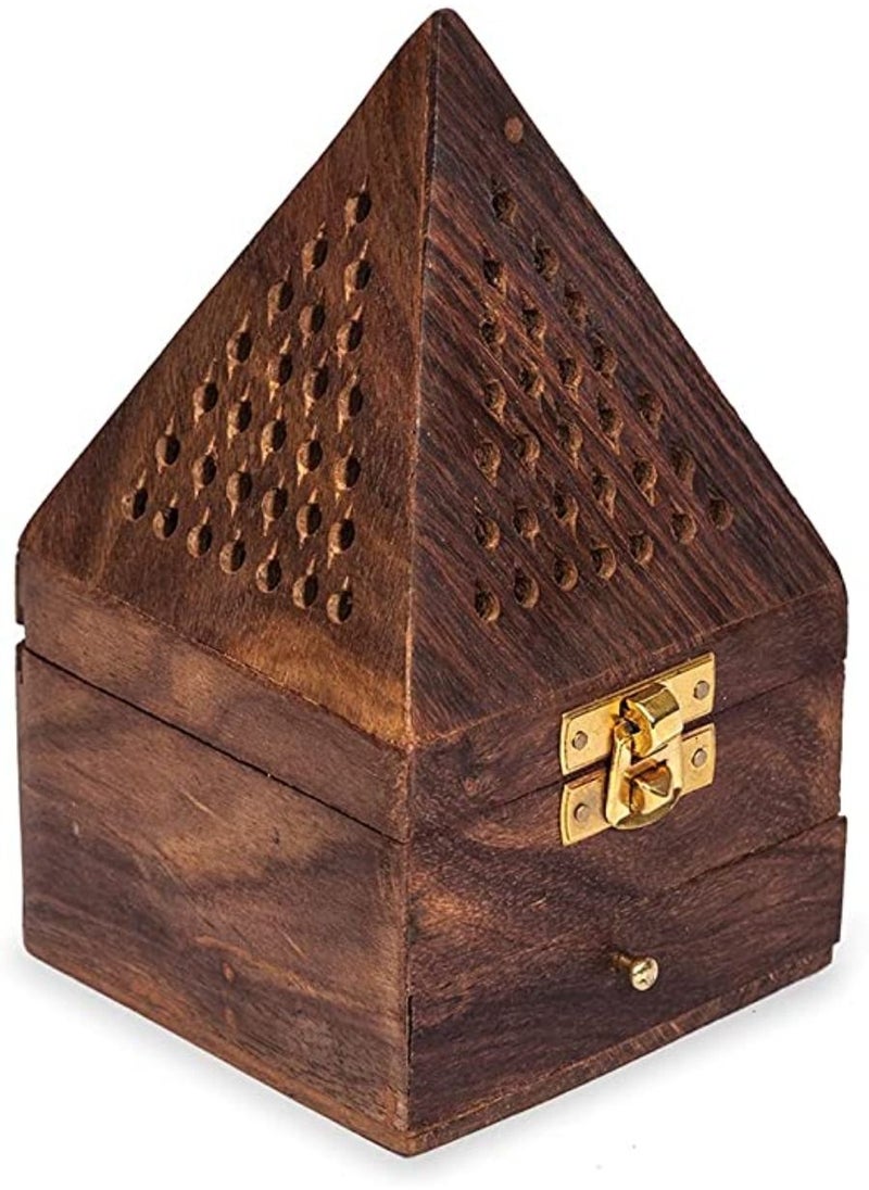 Wooden Bakhoor Burner pyramid shape incense burner 9 x 9 x 15 cm