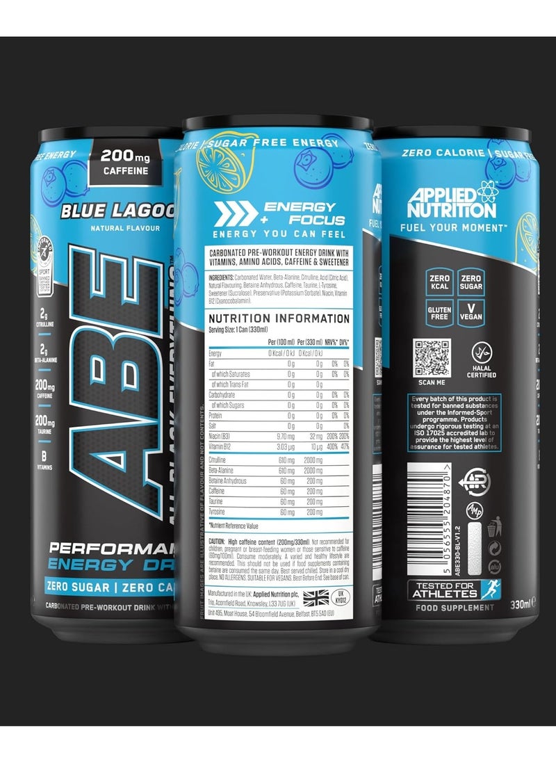 Abe Energy Plus Pre Workout With Blue Lagoon Drink 330Ml Pack Of 12