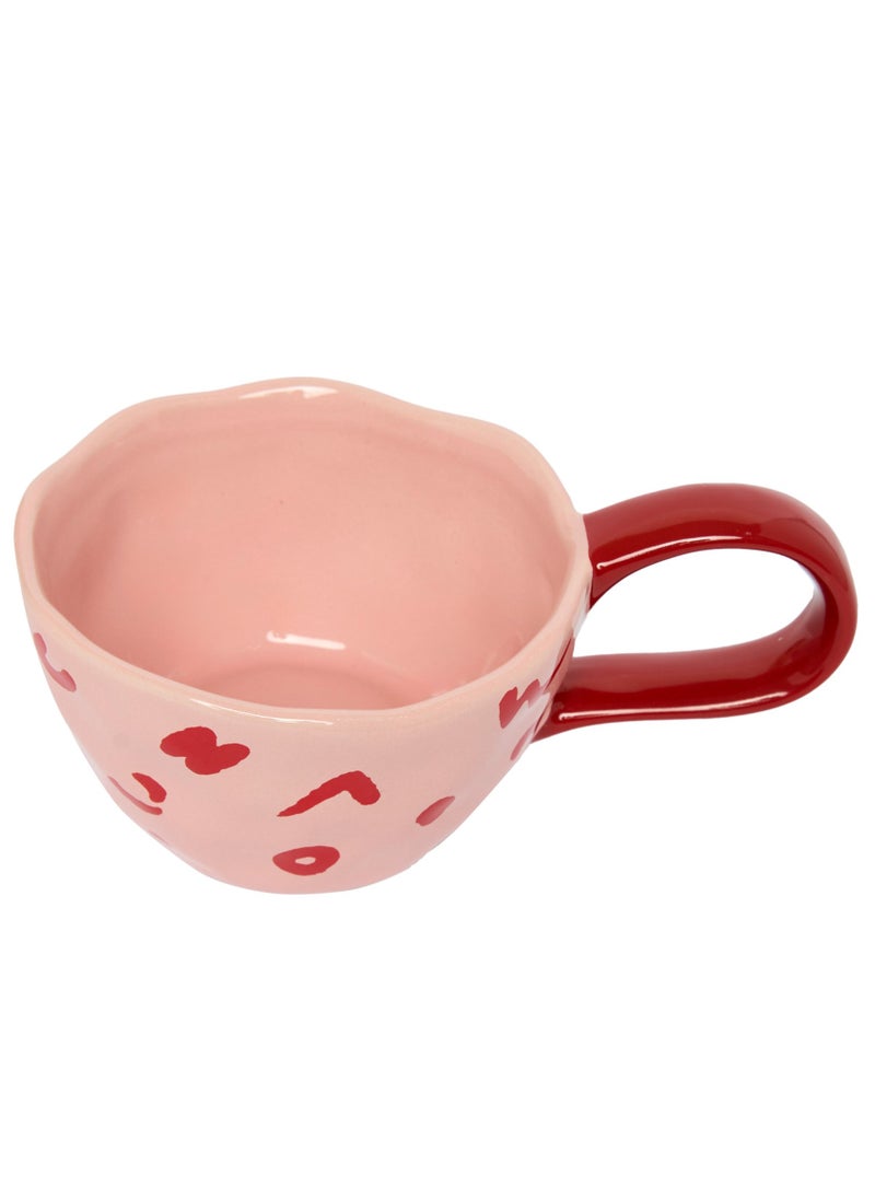 Artsy Abstract Ceramic Mug, Pink & Red