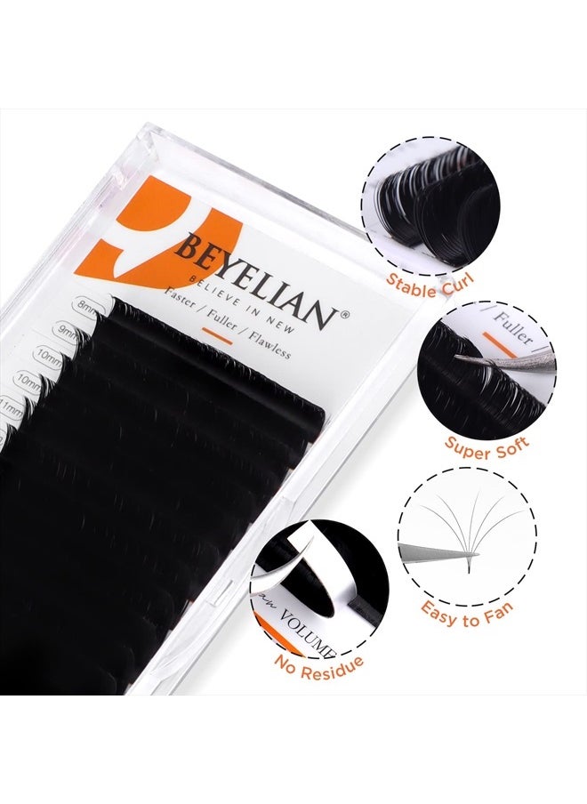 Easy Fan Eyelash Extensions 0.03 Mega Volume Super Thin Lightweight Self Fans Lash Extension Matte Black Professional Salon Stylists Use D+ Curl 8-15mm Mix Tray