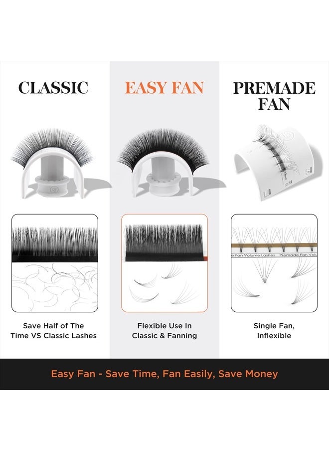 Easy Fan Eyelash Extensions 0.03 Mega Volume Super Thin Lightweight Self Fans Lash Extension Matte Black Professional Salon Stylists Use D+ Curl 8-15mm Mix Tray