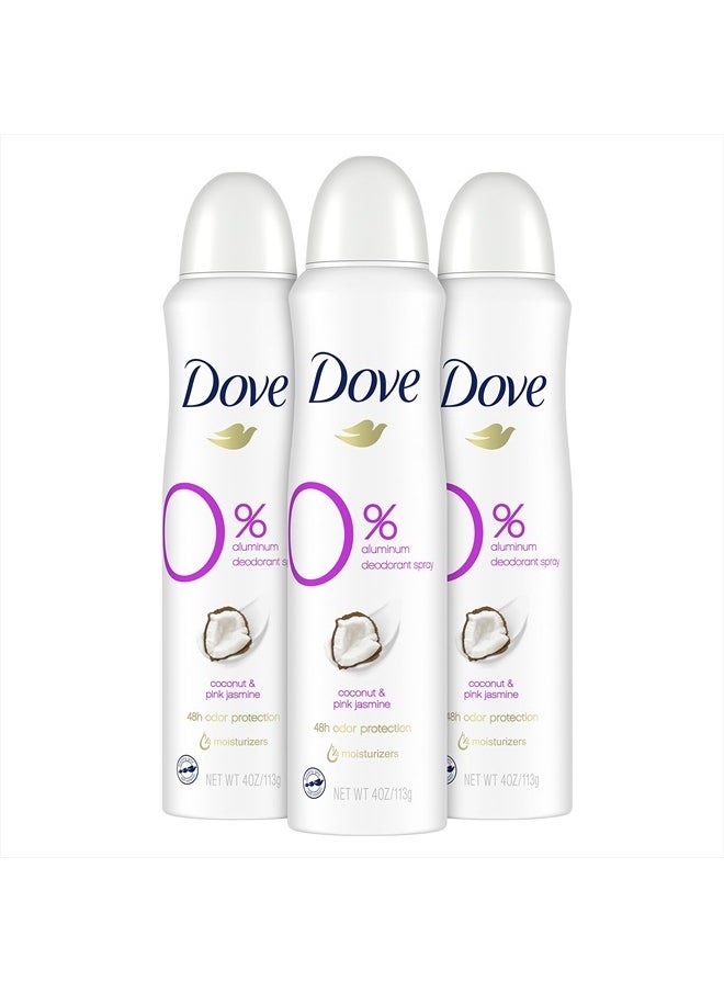 0 percent Deodorant Spray For 48 Hour Protection Coconut and Pink Jasmine Aluminum Free Deodorant 4 oz 3 Count, White, 4 Ounce (Pack of 3)