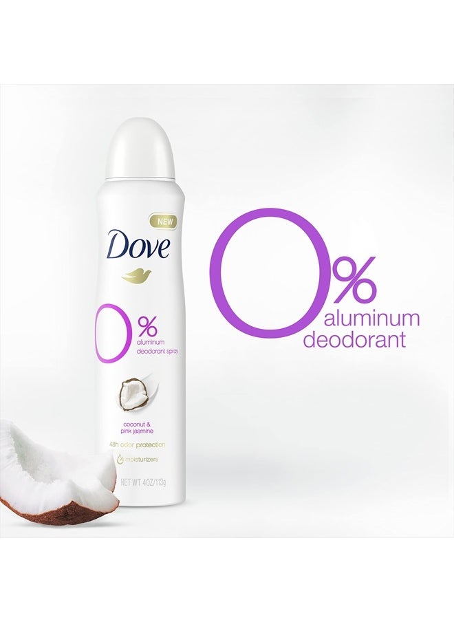 0 percent Deodorant Spray For 48 Hour Protection Coconut and Pink Jasmine Aluminum Free Deodorant 4 oz 3 Count, White, 4 Ounce (Pack of 3)