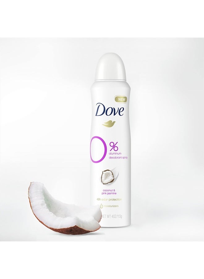 0 percent Deodorant Spray For 48 Hour Protection Coconut and Pink Jasmine Aluminum Free Deodorant 4 oz 3 Count, White, 4 Ounce (Pack of 3)