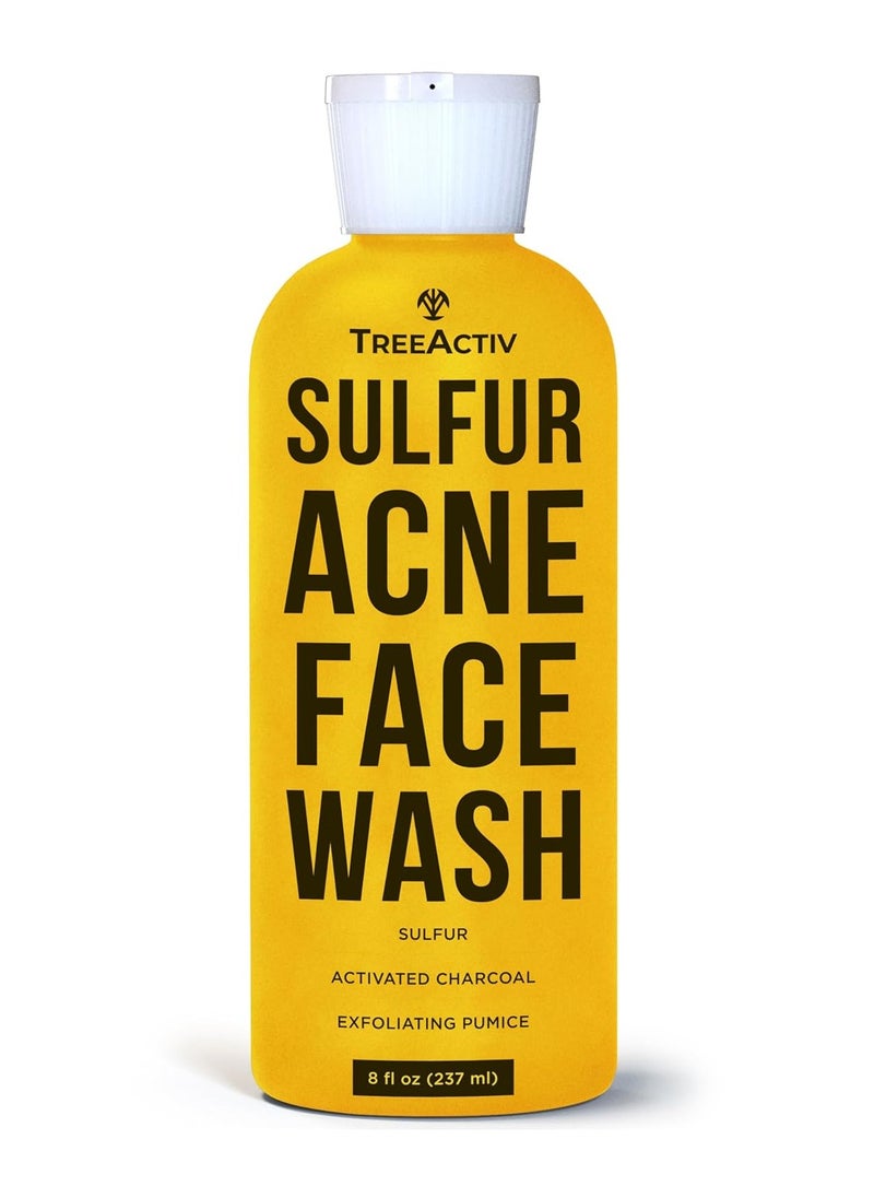TreeActiv Sulfur Acne Face Wash Original Formula, 8 fl oz, Exfoliating Acne Face Wash for Men & Women, Sulfur Acne Wash for Acne, Activated Charcoal & Pumice, Foaming Daily Women and Men's Face Wash