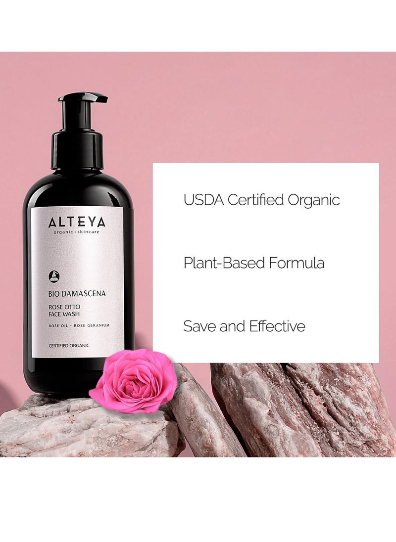 Alteya Organics Face Wash USDA Certified Organic Skin Care 8.5 Fl Oz/250 mL Bio Damascena Award-Winning Face Cleanser With Organic Bulgarian Rose Oil Purifying, Soothing and Beautifying