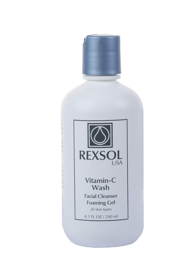 REXSOL Vitamin C Foaming Gel Face Wash | Anti-Aging Cleanser for Sensitive Skin | Natural Daily Facial Cleanser with Vitamins A & E - 8.1 OZ