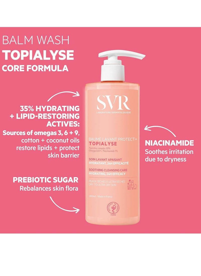 SVR Topialyse Cleansing Balm for Dry Itchy & Sensitive Skin With Niacinamide. Fragrance-free, Soothing Face & Body Wash. 24hr Nourishing Protective Cleanser, 13.5 fl.oz.