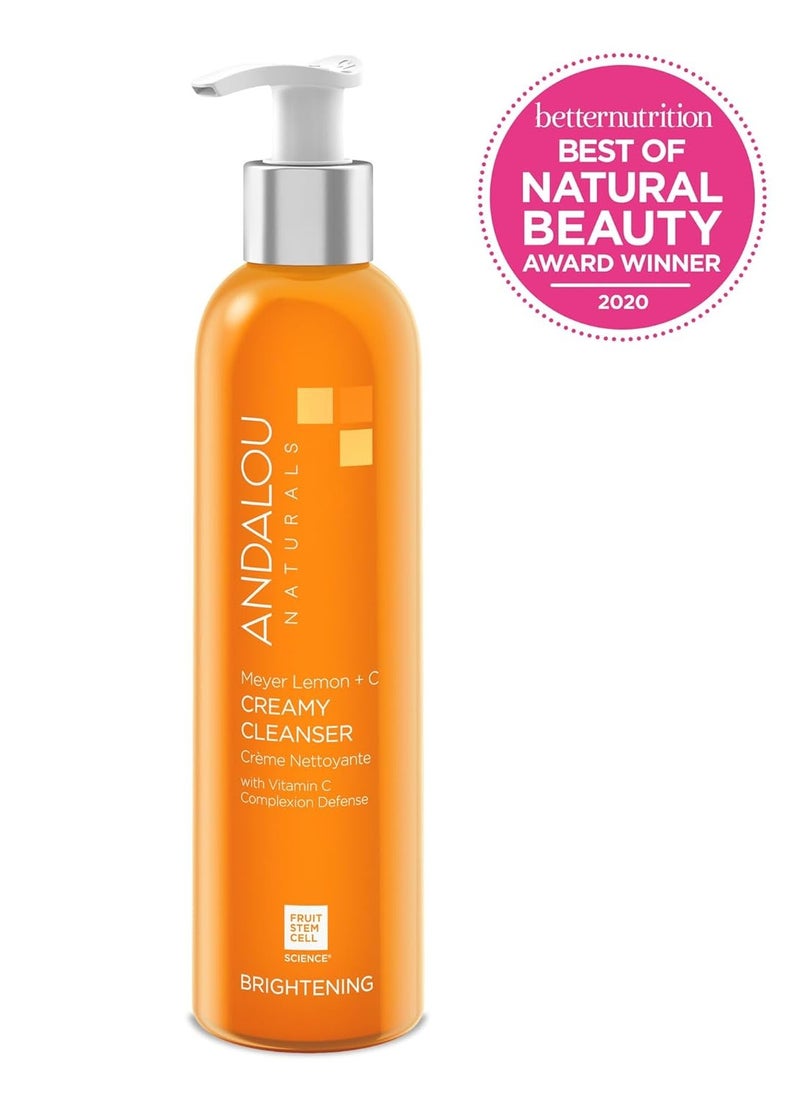 Andalou Naturals Brightening Meyer Lemon + C Creamy Cleanser, Face Wash for Uplifted Tone & Smoother Texture, Helps Renew Skin Vitality & Brighten Complexion, Cruelty Free, 6 Oz