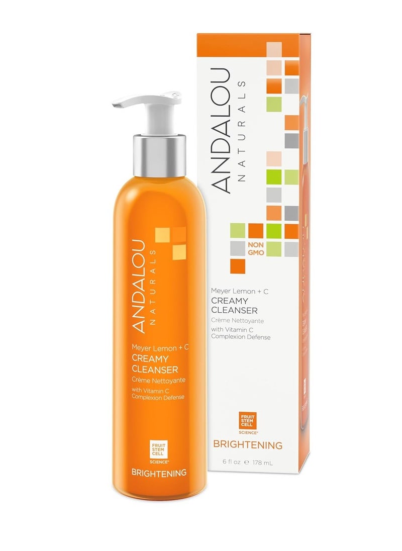 Andalou Naturals Brightening Meyer Lemon + C Creamy Cleanser, Face Wash for Uplifted Tone & Smoother Texture, Helps Renew Skin Vitality & Brighten Complexion, Cruelty Free, 6 Oz