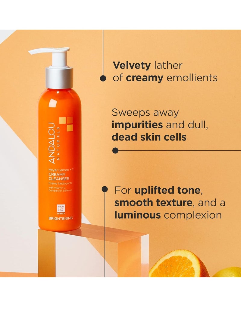 Andalou Naturals Brightening Meyer Lemon + C Creamy Cleanser, Face Wash for Uplifted Tone & Smoother Texture, Helps Renew Skin Vitality & Brighten Complexion, Cruelty Free, 6 Oz