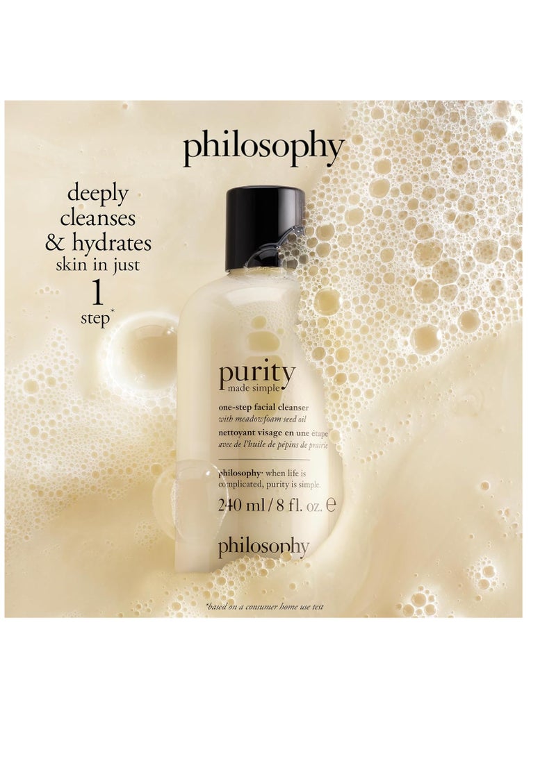 philosophy purity made simple one-step facial cleanser- with meadowfoam seed oil gently cleanses & melts away dirt, oil & stubborn makeup paraben-free face wash