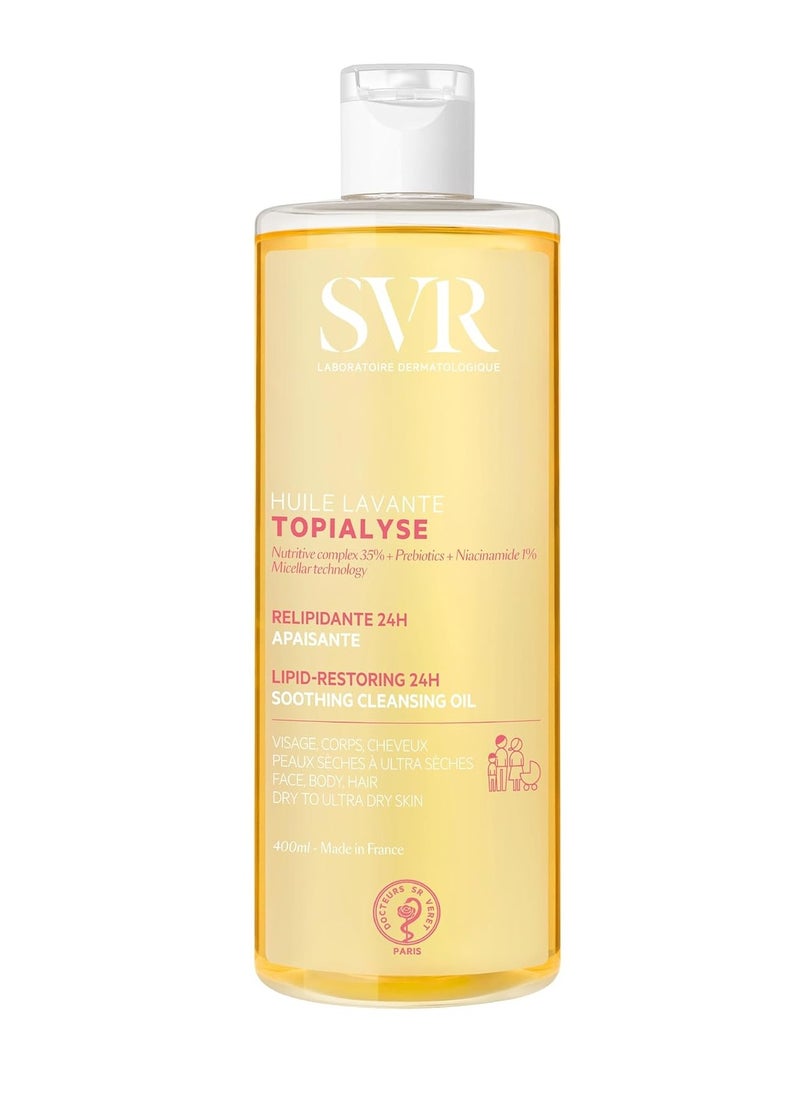 SVR Topialyse Micellar Cleansing Oil Wash With Niacinamide & Prebiotics For Face & Body. 24hr Moisturizing, Bath & Shower Cleanser For Sensitive Dry Skin Prone To Itching & Irritations, 13.5 Fl.oz