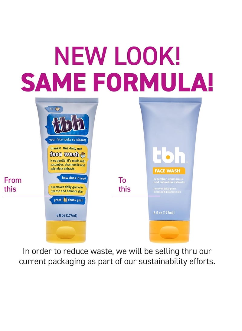 TBH Kids Gentle Gel Face Wash for Kids, Preteens, and Teens with Sensitive Dry Oily Skin - Gentle Facial Cleanser and Hydrating Facewash for Girls and Boys - Sulfate Free, Paraben Free - 6 Oz