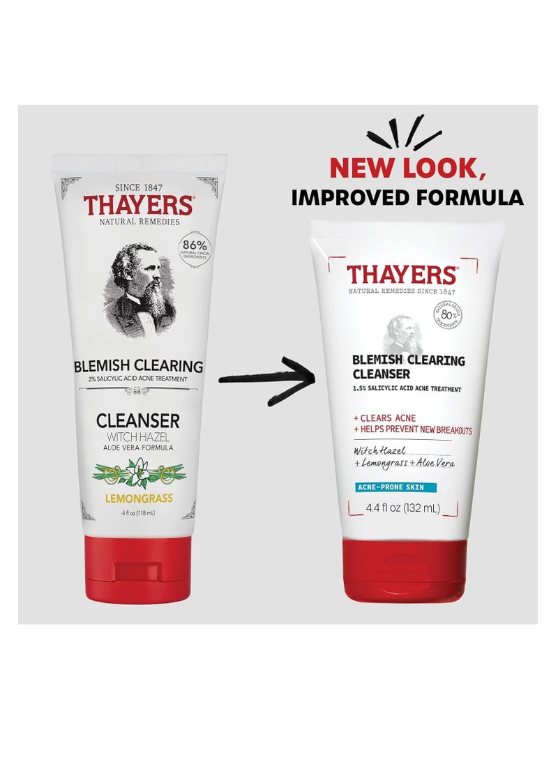 THAYERS Blemish Clearing Face Cleanser with 1.5% Salicylic Acid, Acne Treatment Face Wash, Soothing and Non-Stripping Skin Care, 4.4 Fl Oz